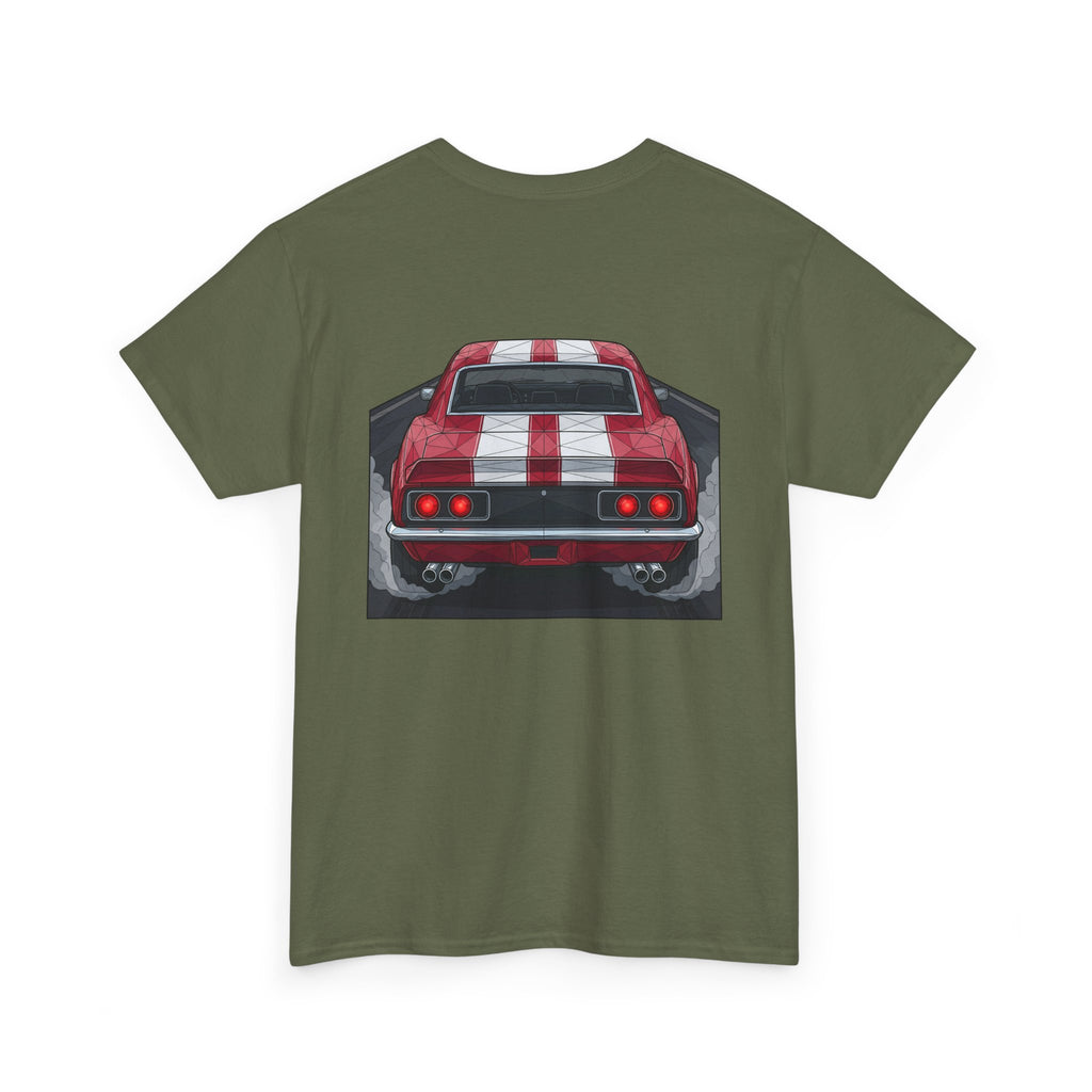 70s Red Muscle Car Tee | Front and Back Vintage Car Illustration