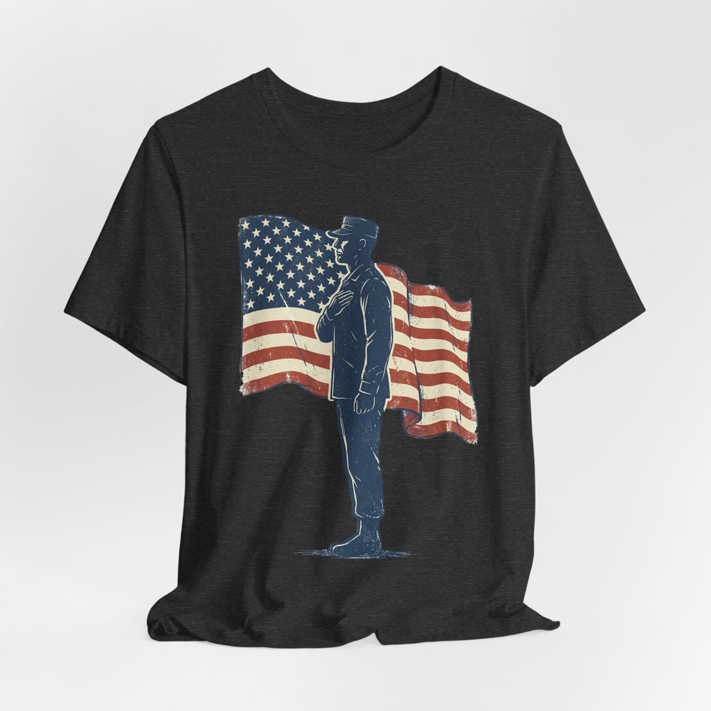 Saluting Soldier with American Flag T-Shirt | Patriotic Military Tee