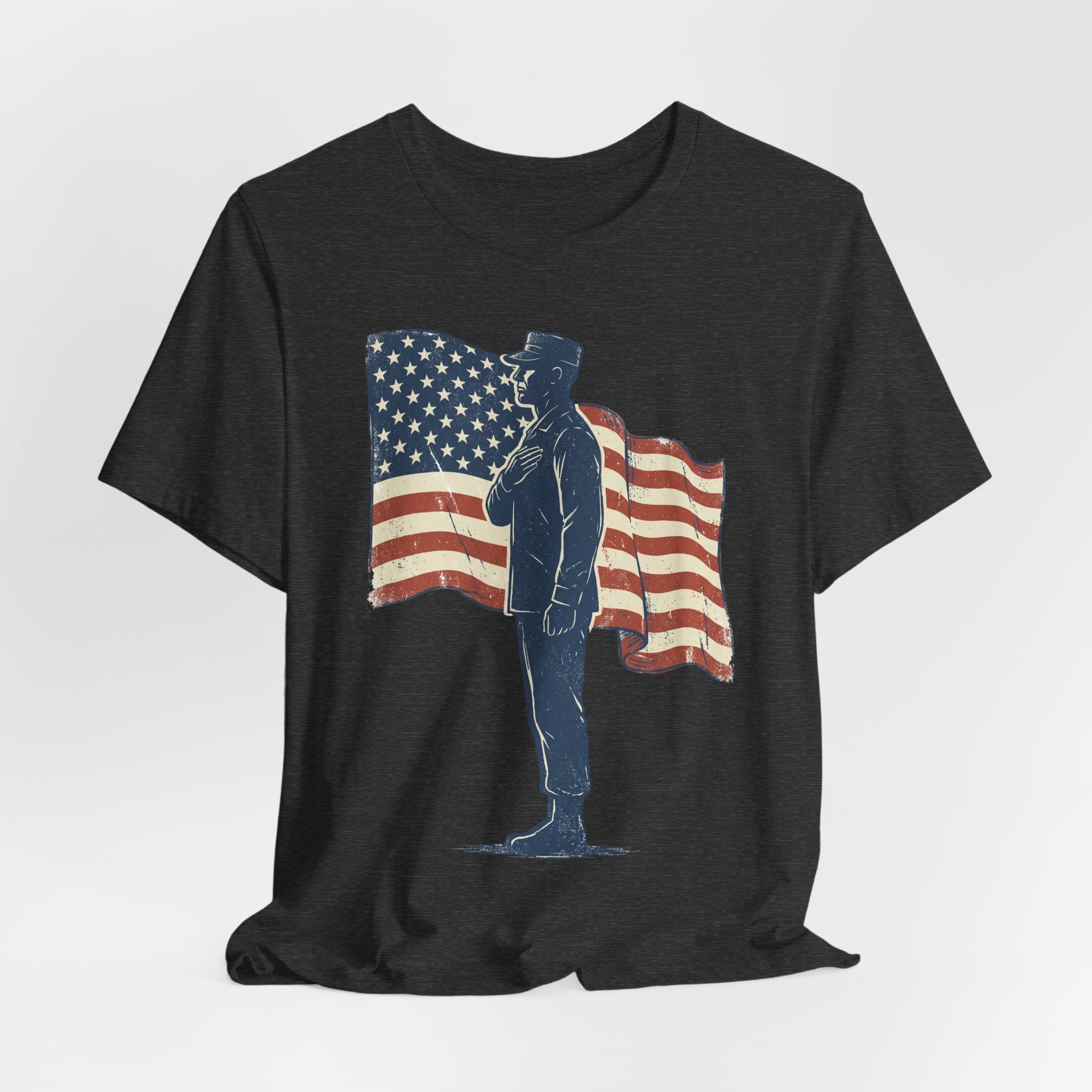 Saluting Soldier with American Flag T-Shirt | Patriotic Military Tee