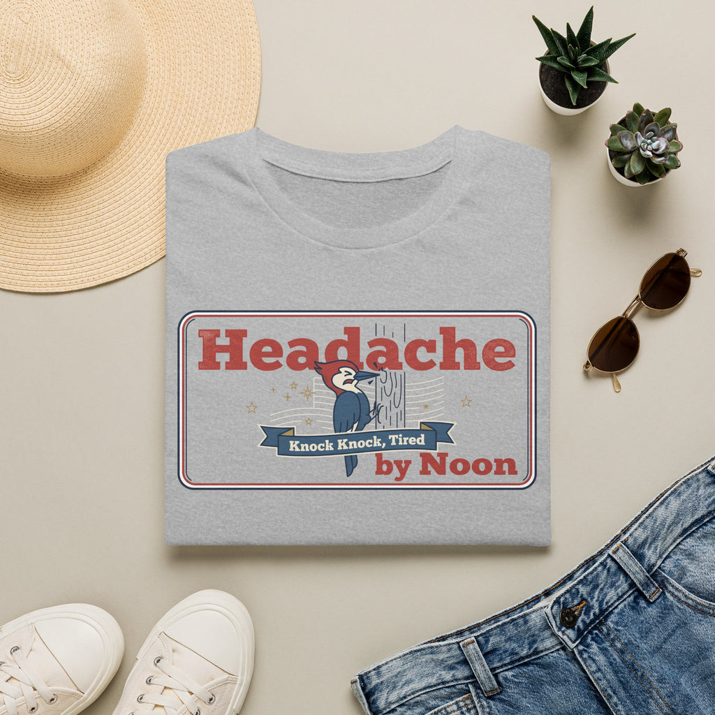 Funny Headache T-Shirt | Knock Knock Tired by Noon Retro Graphic Tee | Sarcastic Humor Gift