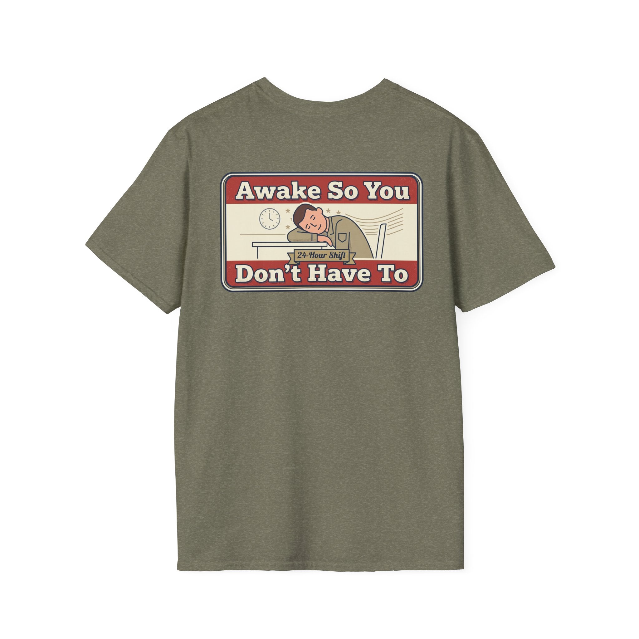 Funny Retired Veteran T-Shirt Humorous Sleeping Desk Graphic Tee with Military Chest Badge for Vets
