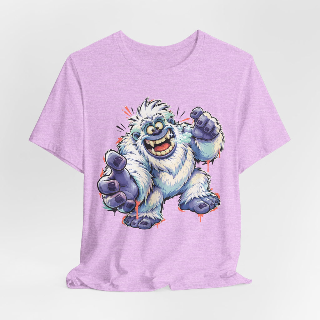 Playful Yeti Monster T-Shirt | Cartoon Sasquatch Tee, Snow Creature Illustration, Fun Unisex Gift