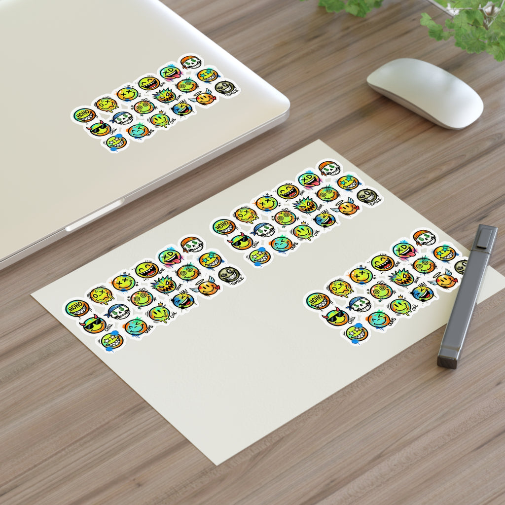 Stickerbogen mit Emoji-Gesichtern, bunte Ausdrücke, die-cut