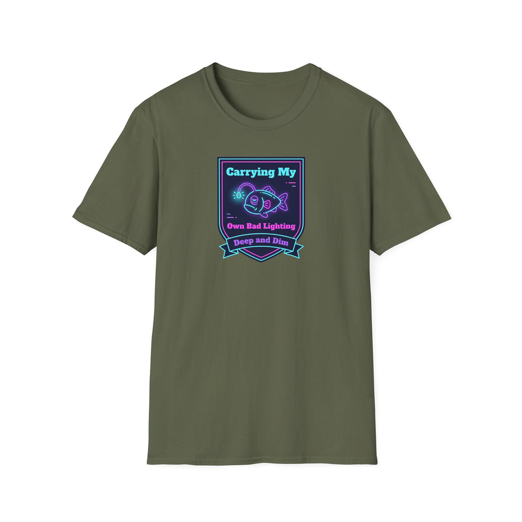 Funny Anglerfish T-Shirt | Carrying My Own Bad Lighting Deep Sea Neon Graphic Tee | Ocean Gift