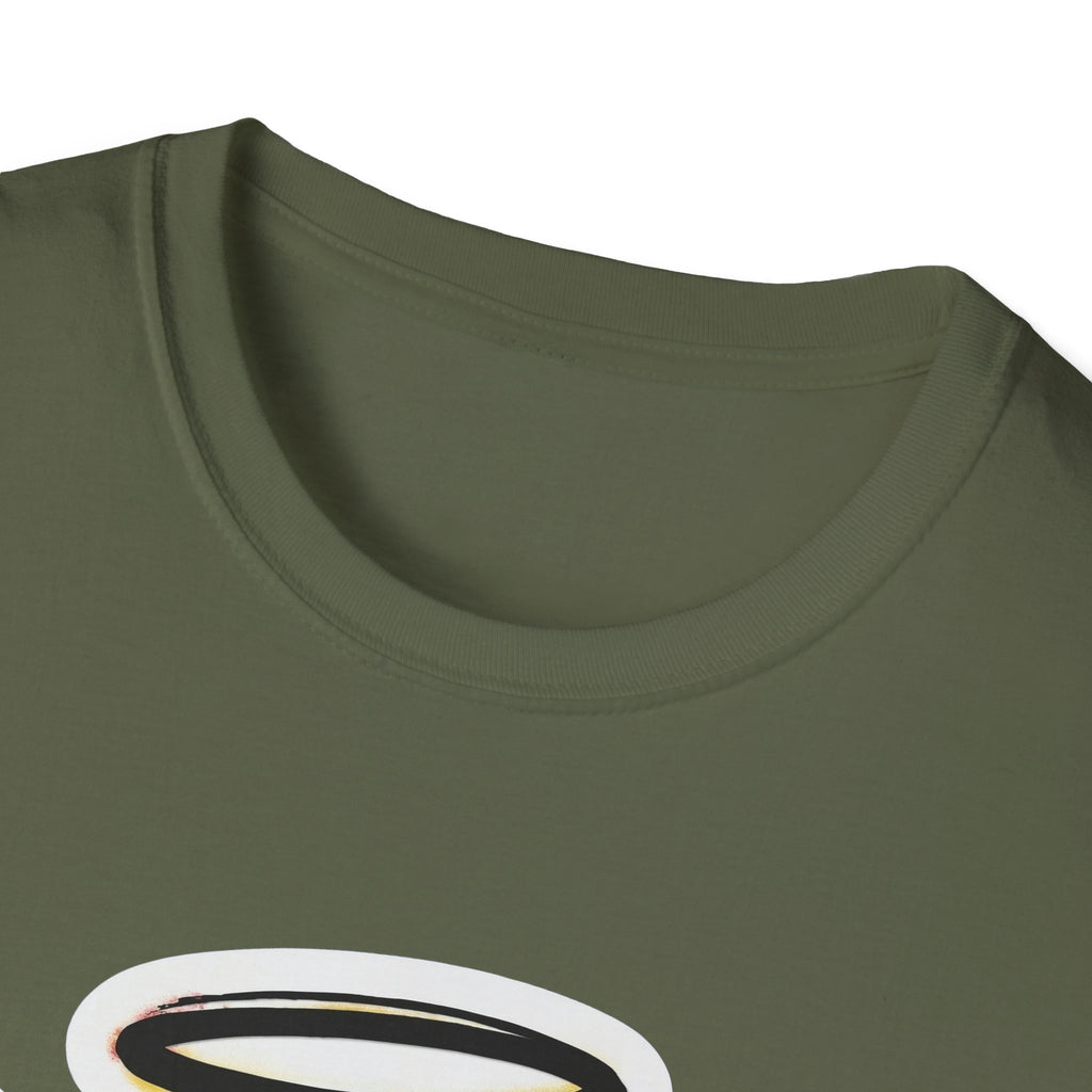 Graffiti Angel Smiley T-Shirt neckline detail in military green