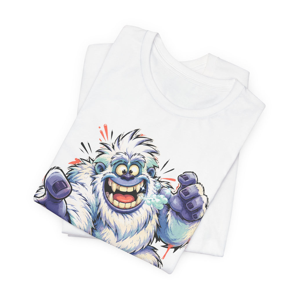 Playful Yeti Monster T-Shirt | Cartoon Sasquatch Tee, Snow Creature Illustration, Fun Unisex Gift