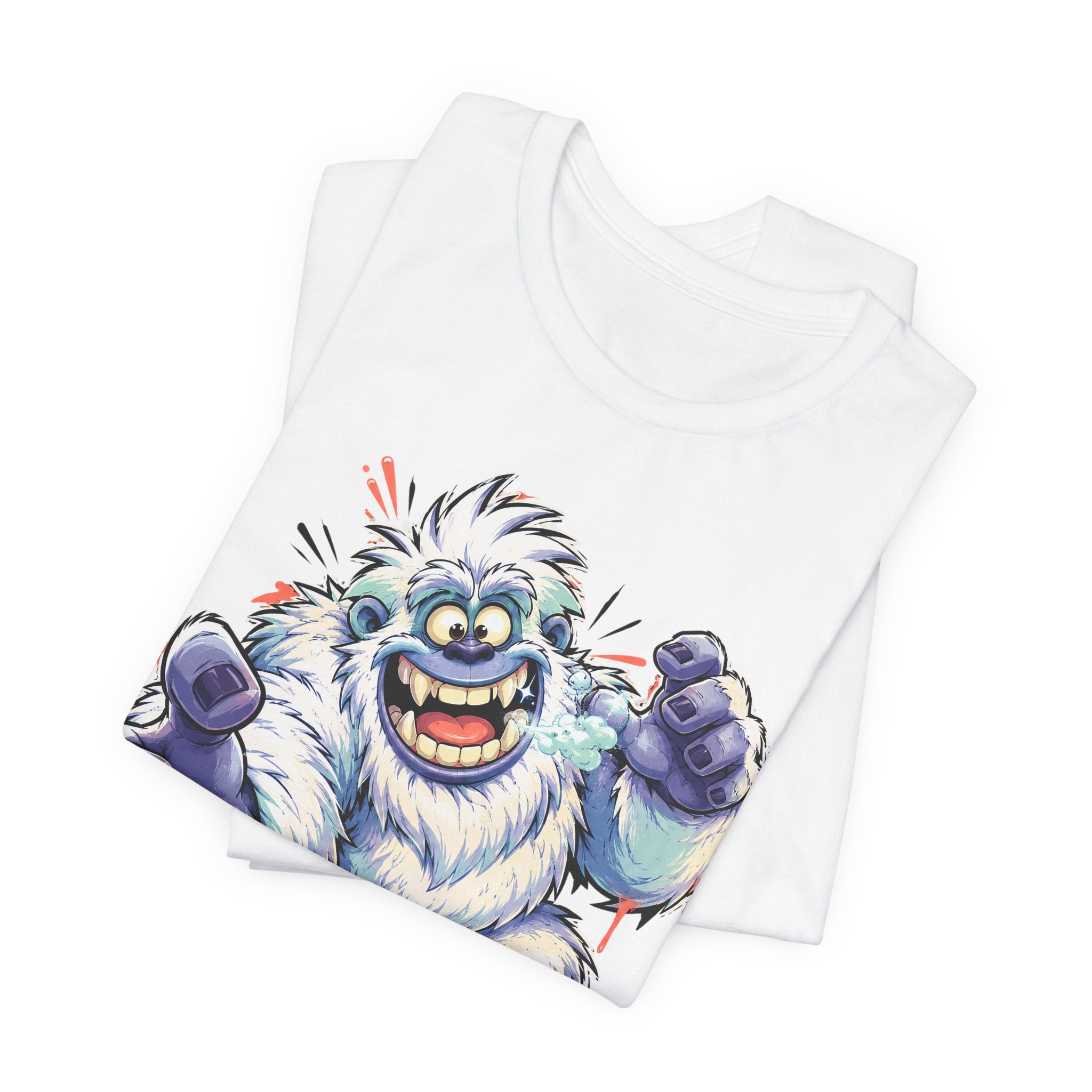 Playful Yeti Monster T-Shirt | Cartoon Sasquatch Tee, Snow Creature Illustration, Fun Unisex Gift