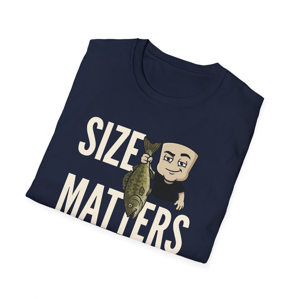 Size Matters T-Shirt, Funny Fishing Tee, Fisherman Angler Gift Shirt, Sarcastic Bass Fishing Humor Tee for Men & Women