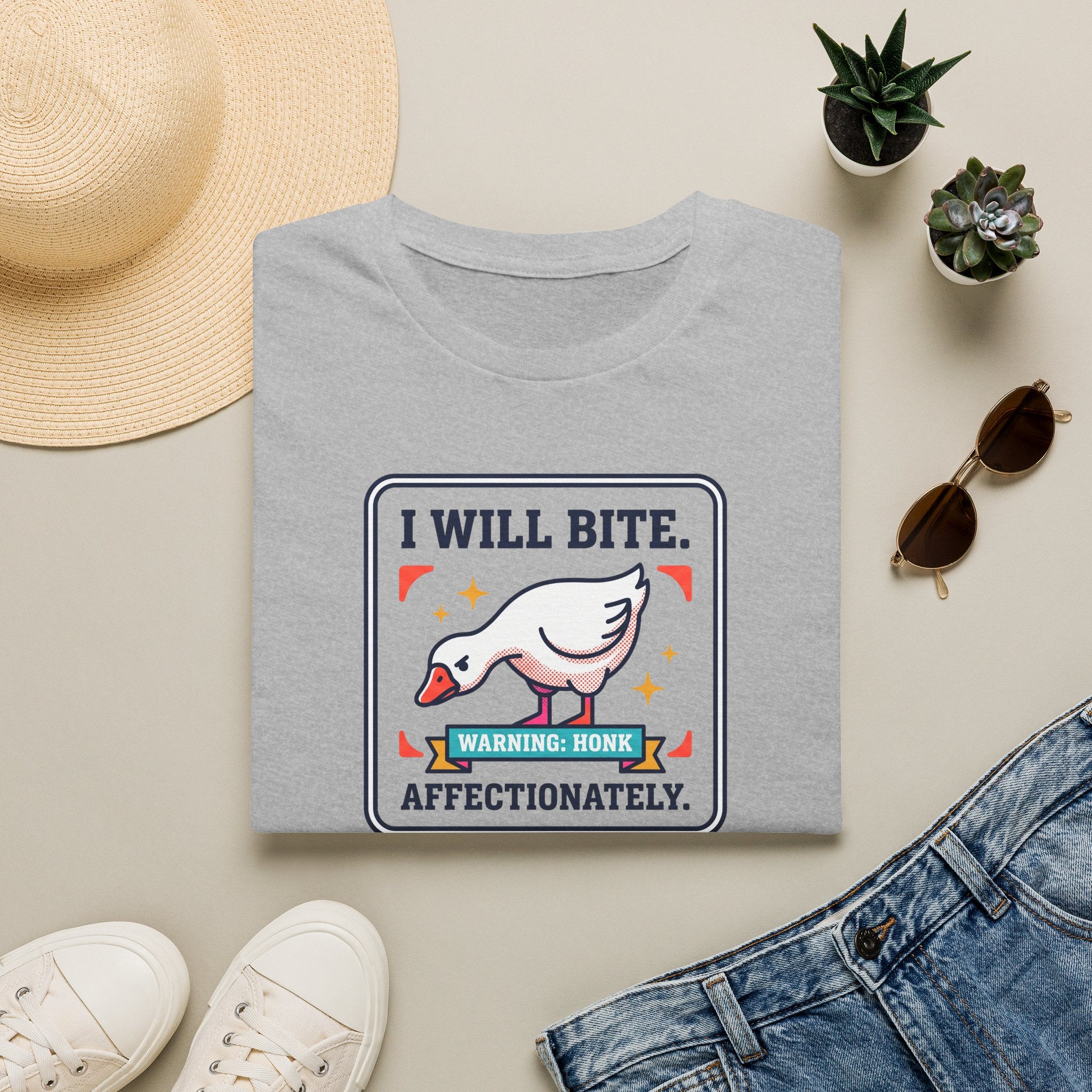 Funny Goose T-Shirt | I Will Bite Honking Goose Warning Graphic Tee | Funny Goose Lover Gift