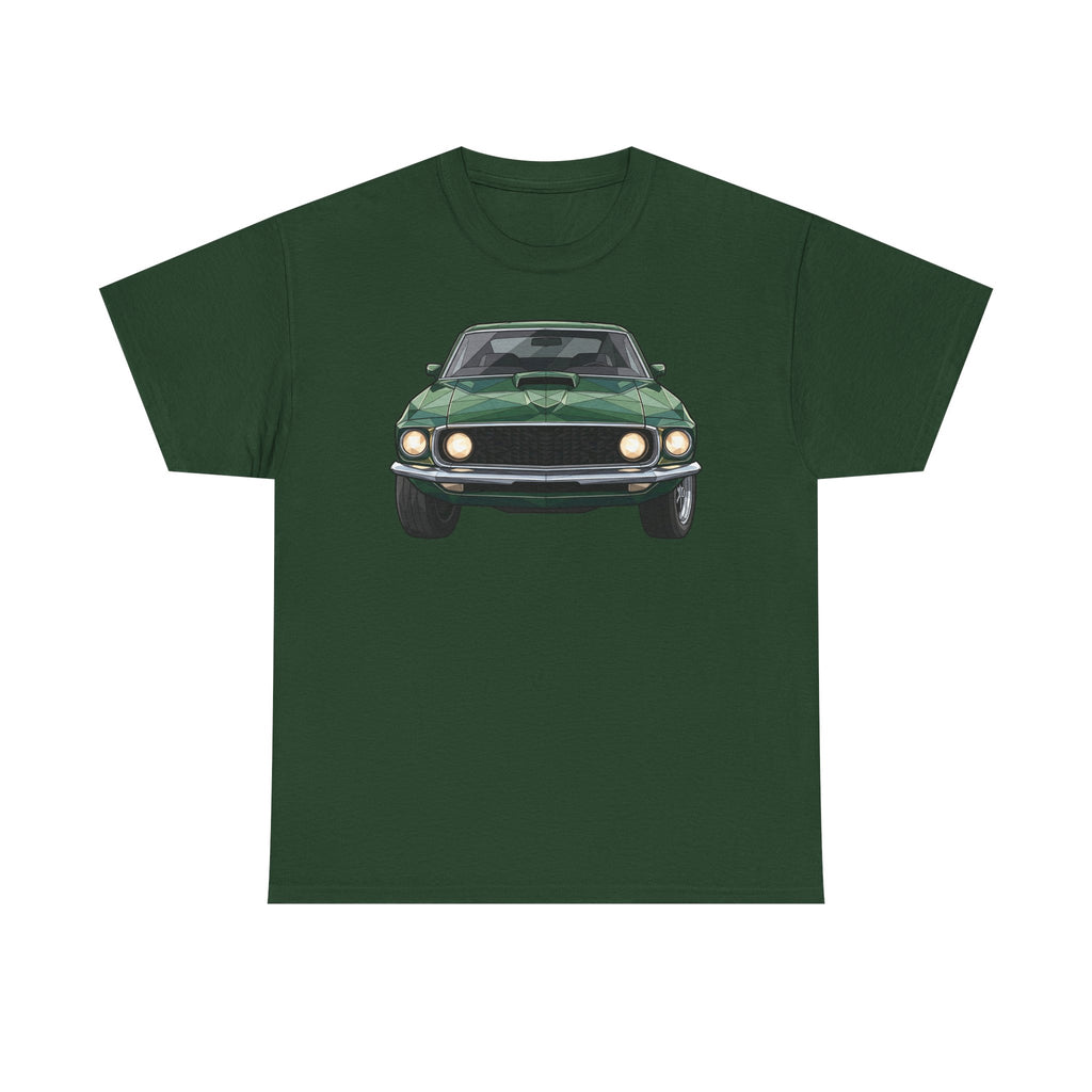 Green Classic Muscle Car T-Shirt | Vintage Mustang Front Back Illustration