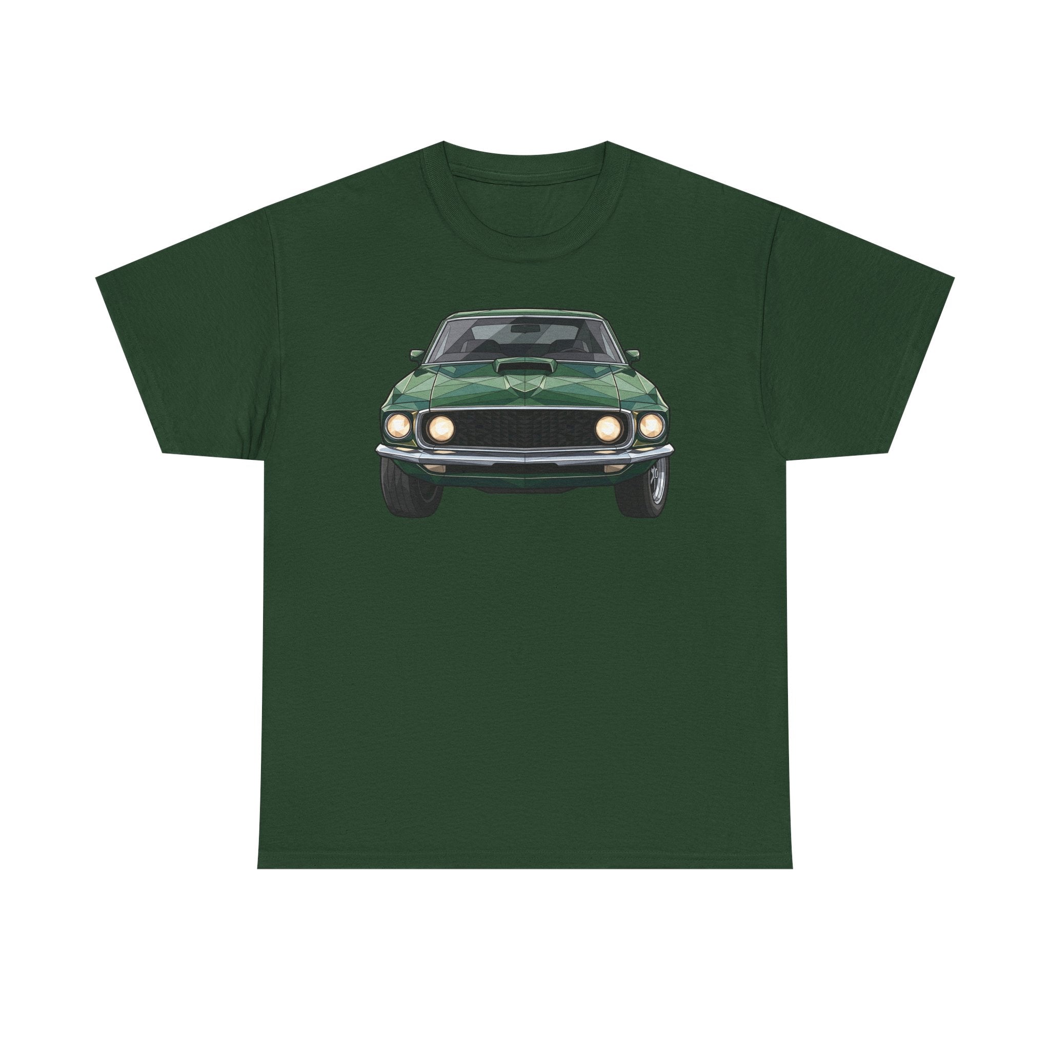 Green Classic Muscle Car T-Shirt | Vintage Mustang Front Back Illustration