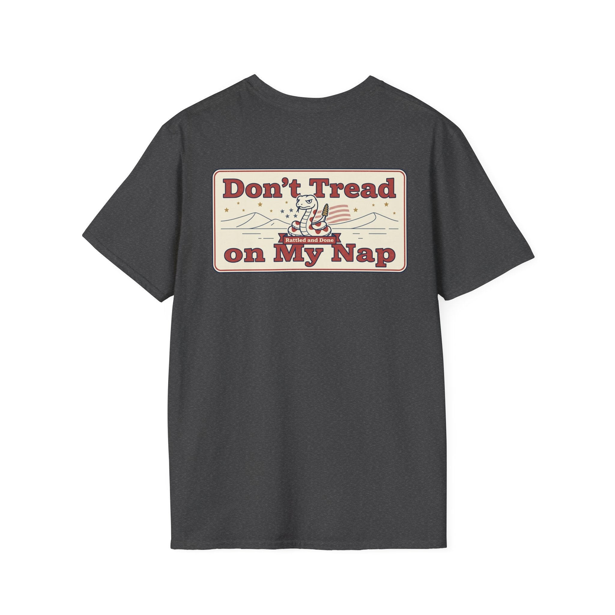 Funny Retired Veteran T-Shirt Dont Tread on My Nap Patriotic Humor Tee with Military Chest Emblem
