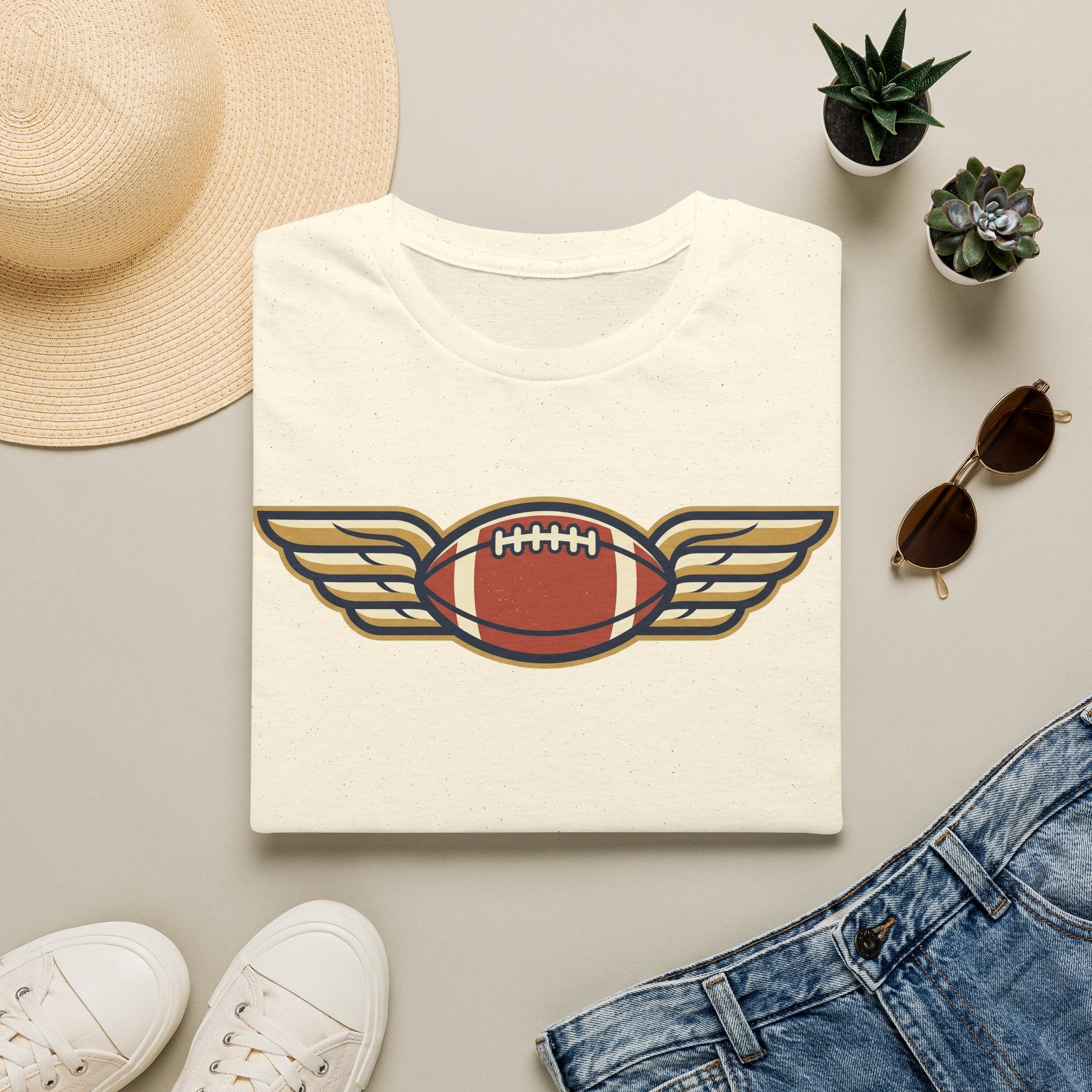 Winged Football T-Shirt | Vintage Retro Flying Football Tee