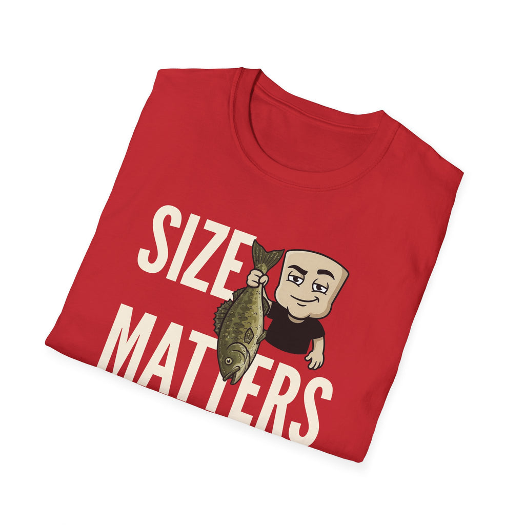 Size Matters T-Shirt, Funny Fishing Tee, Fisherman Angler Gift Shirt, Sarcastic Bass Fishing Humor Tee for Men & Women
