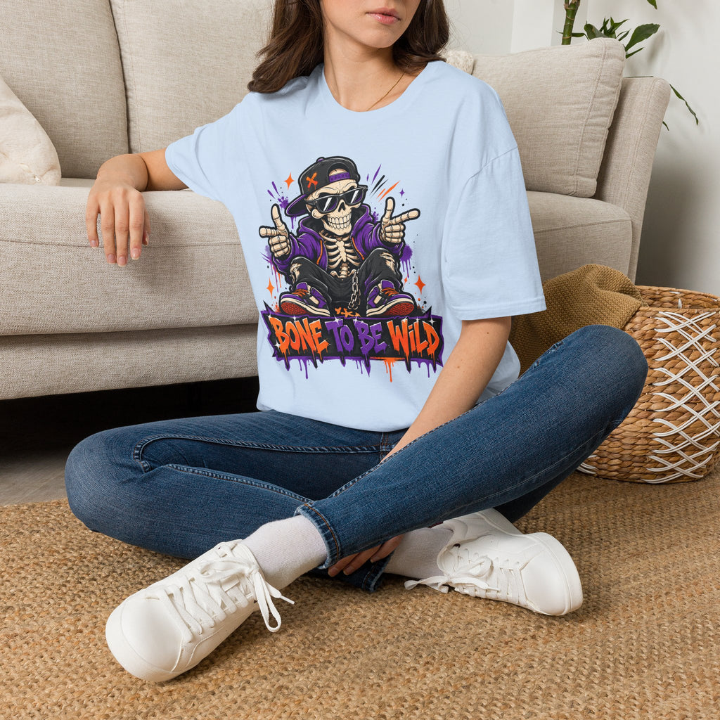 Bone To Be Wild Skeleton DJ T-Shirt | Halloween Skull Graphic Tee | Spooky Music Lover Shirt | Funny Skeleton Gift | Halloween Tee