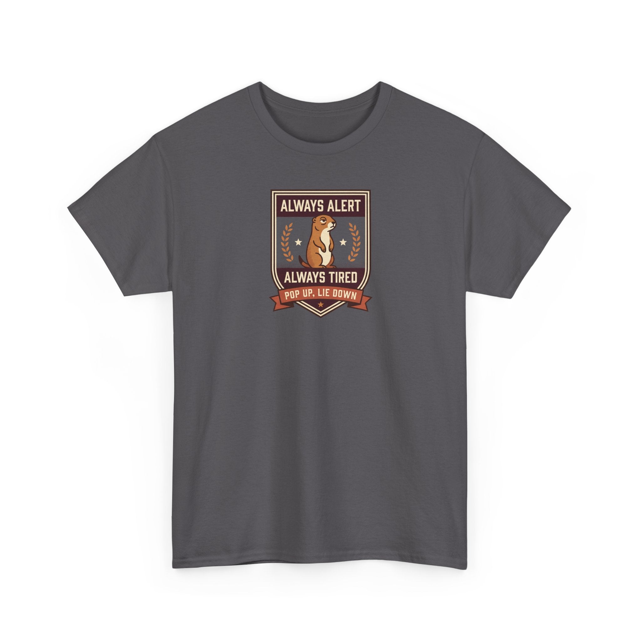 Always Alert Always Tired Badge Tee | Funny Sleepy Squirrel Shirt