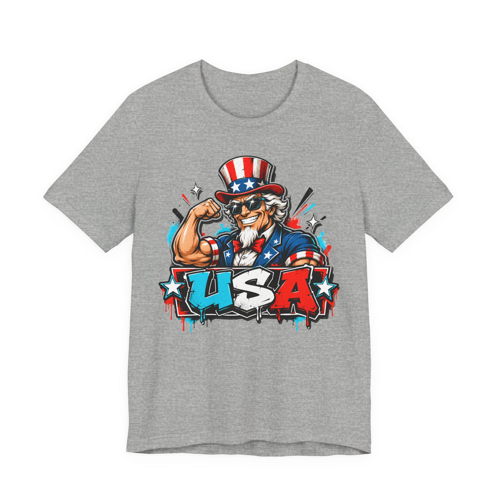 Patriotic Uncle Sam Muscle USA T-Shirt | 4th of July American Flag Graphic Tee