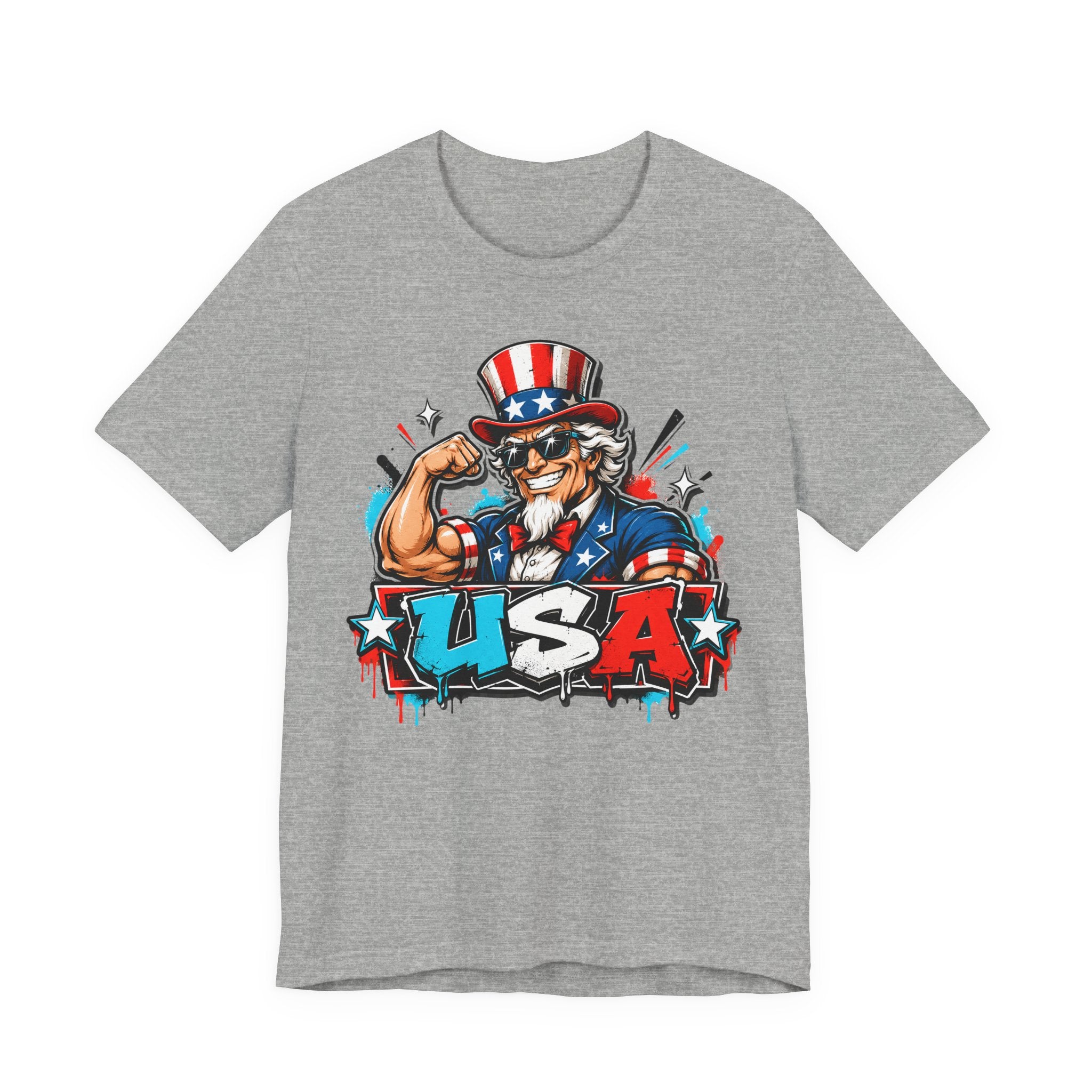 Patriotic Uncle Sam Muscle USA T-Shirt | 4th of July American Flag Graphic Tee