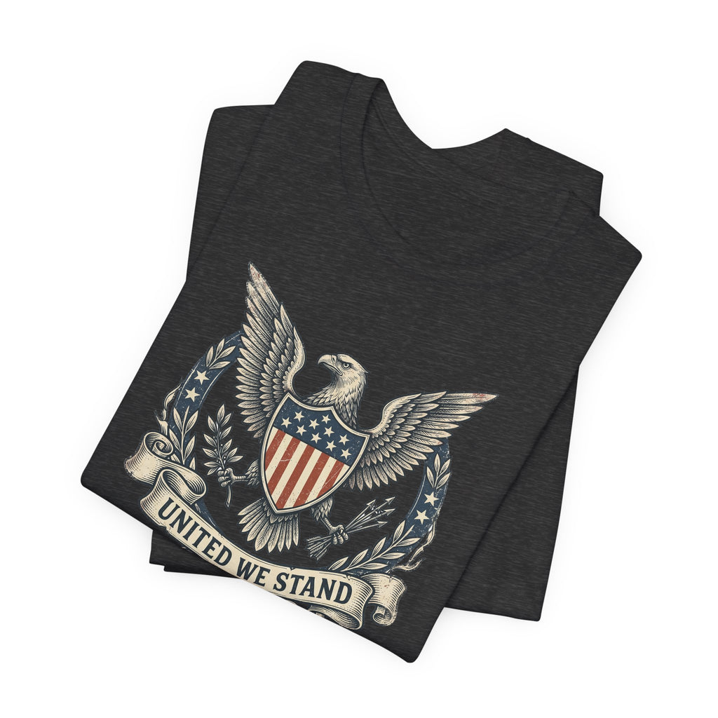 American Eagle Shield United We Stand T-Shirt | Patriotic USA Flag Crest Graphic Tee