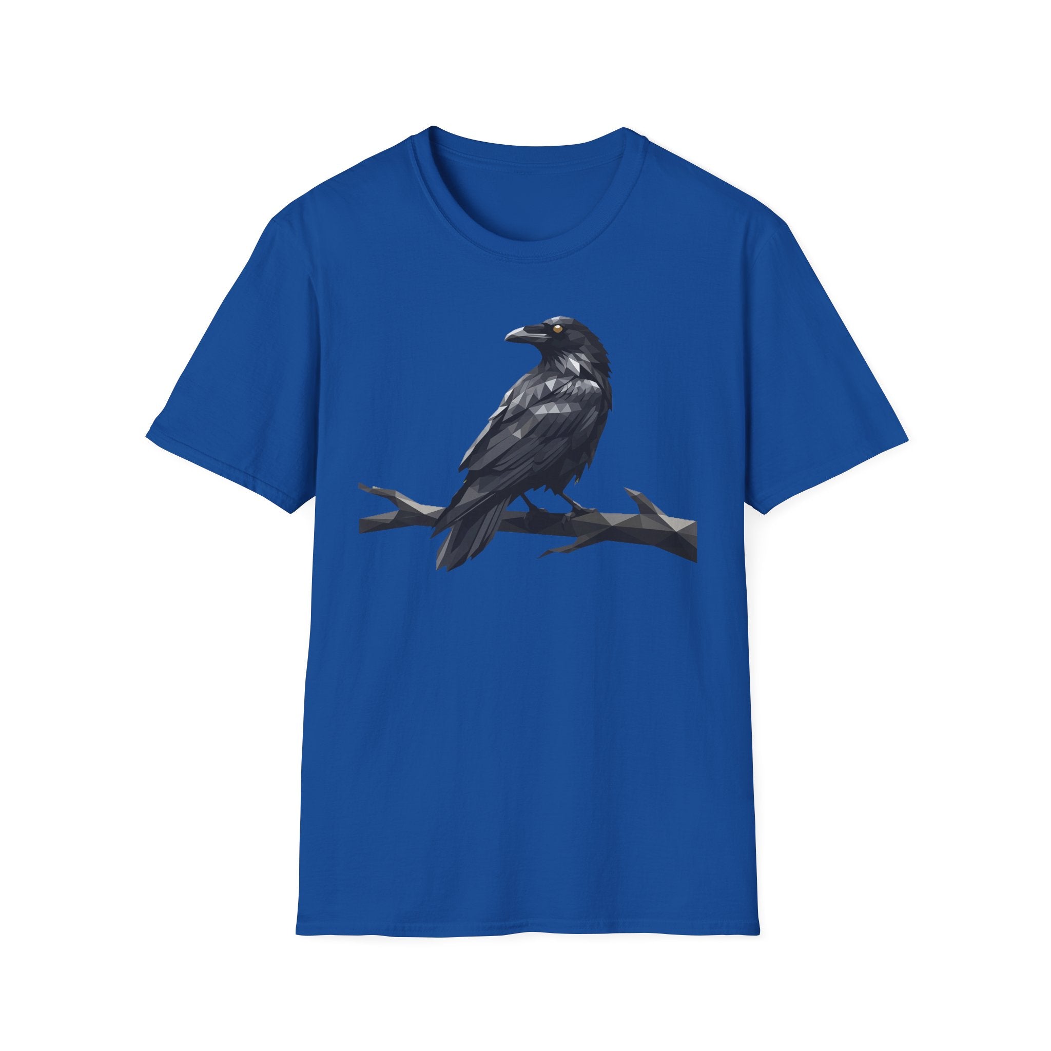 Royal blue raven graphic t-shirt with perched bird print