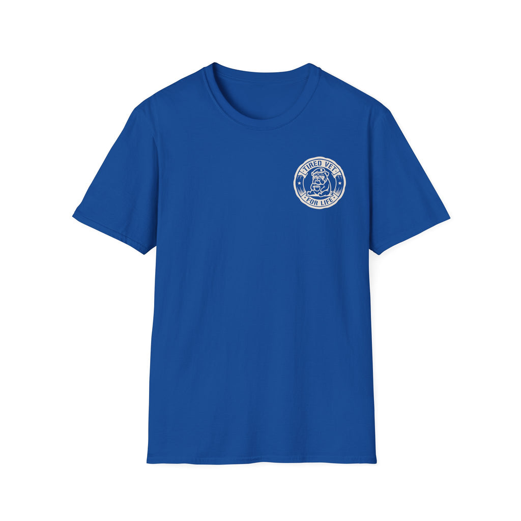 Funny Military Chow Hall Graphic T-Shirt Vintage Back Print with Faded Circle Chest Logo Unisex Tee