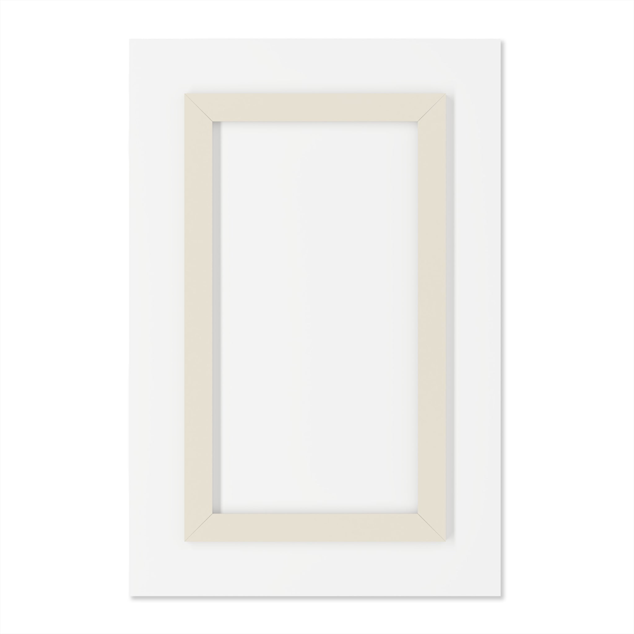 Acrylic print with light wood frame, white backing, view of back surface