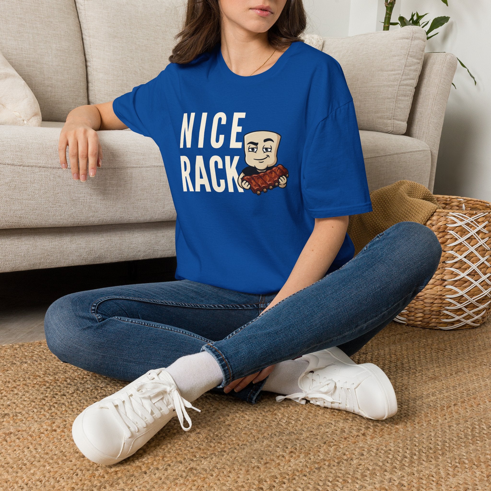 Nice Rack T-Shirt | Funny BBQ Ribs Grilling Tee | Cookout Humor Food Pun Gift