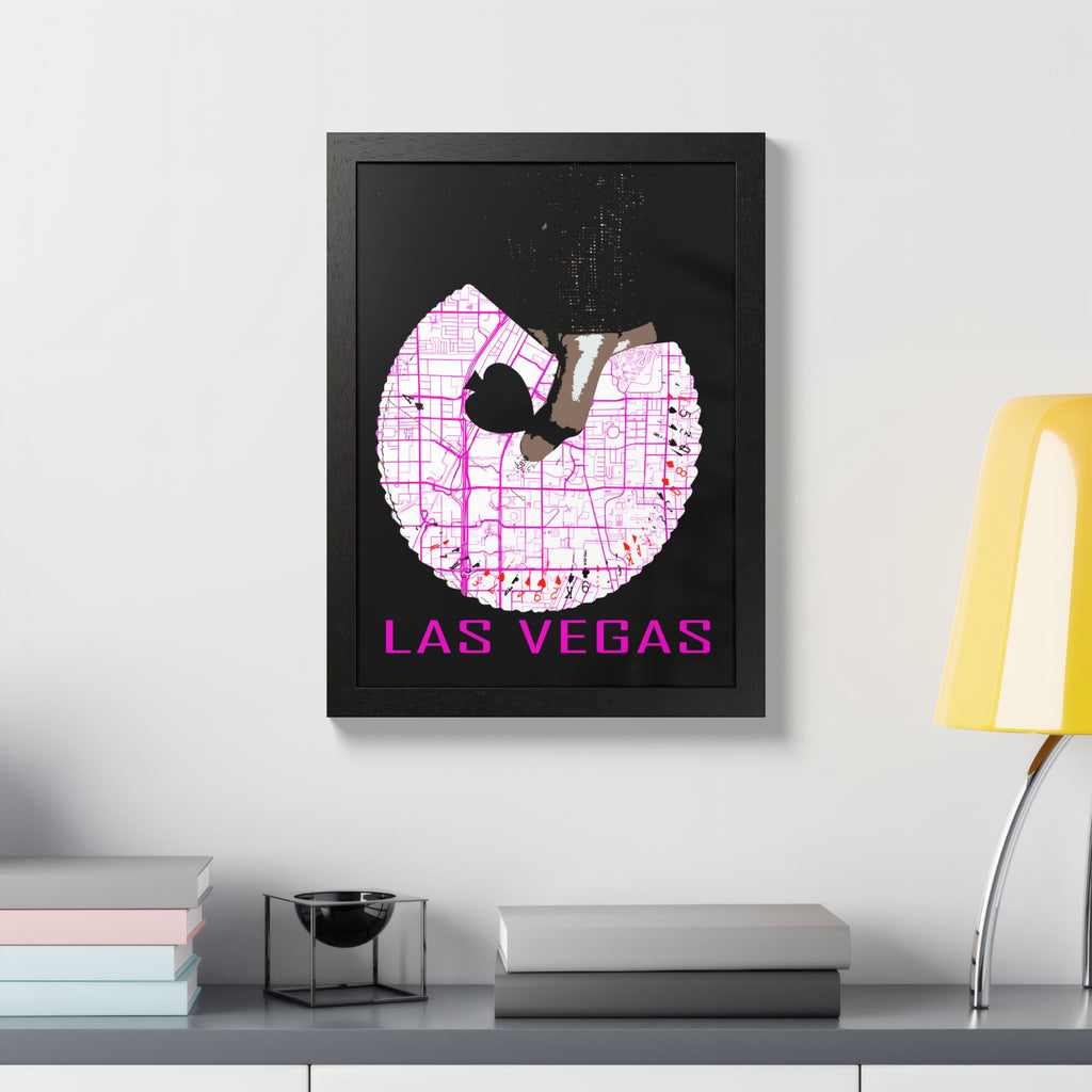 Framed Las Vegas poster: pink map heart with 'LAS VEGAS' lettering