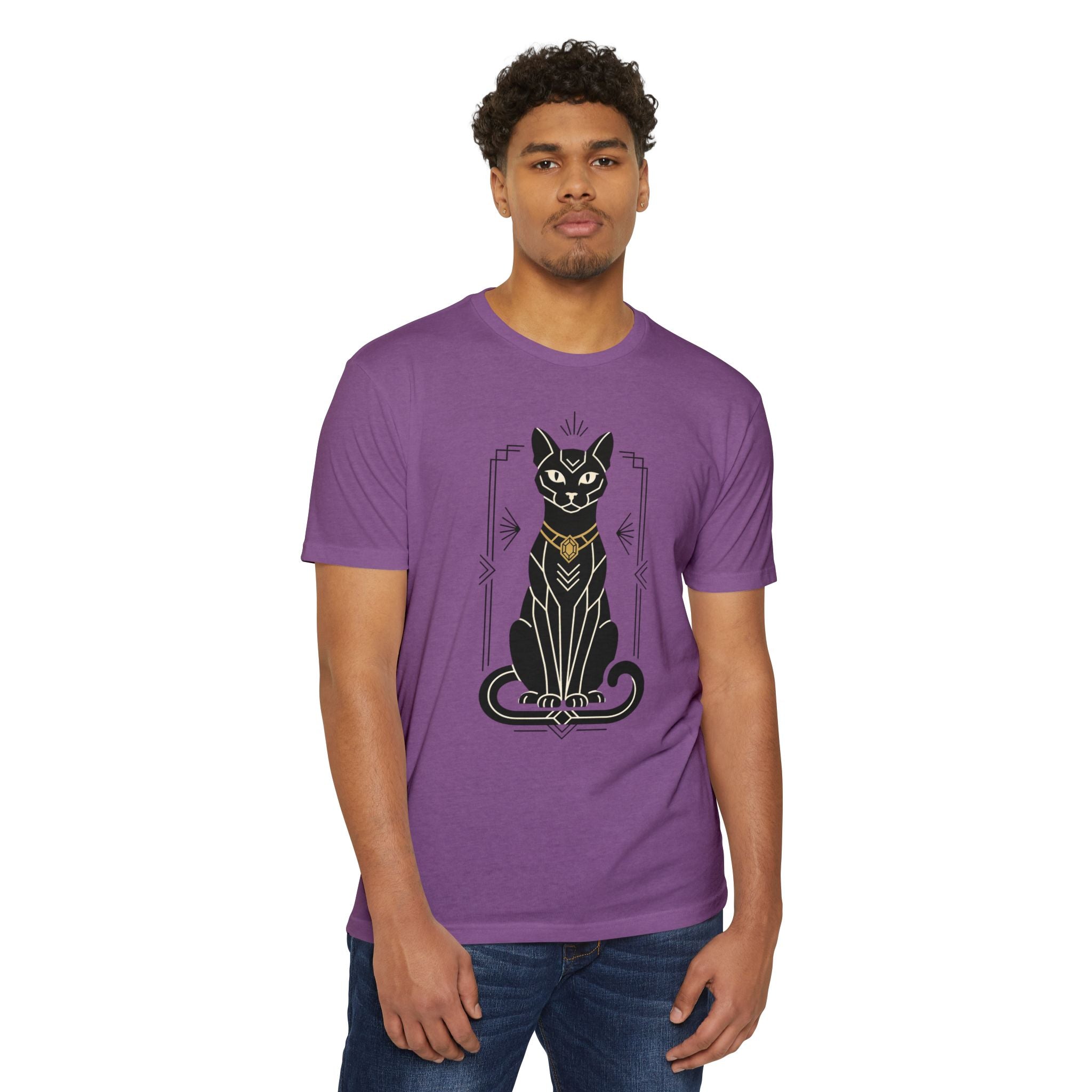 Black Cat T-Shirt Art Deco Egyptian Cat Illustration Graphic Tee Cat Lover Gift Mystic Unisex