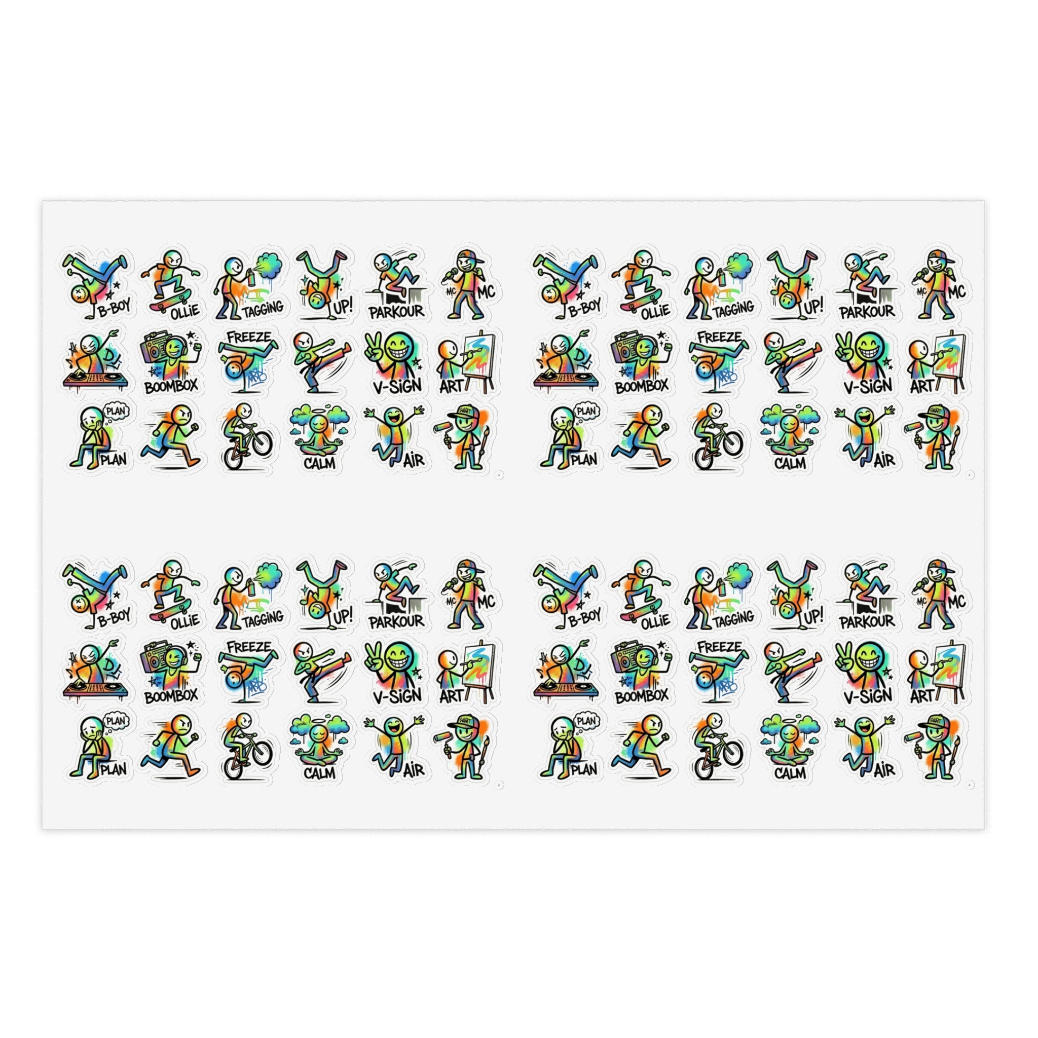 Stickerbogen-Set mit vielen kleinen Figuren-Icons in Grün, die-cut