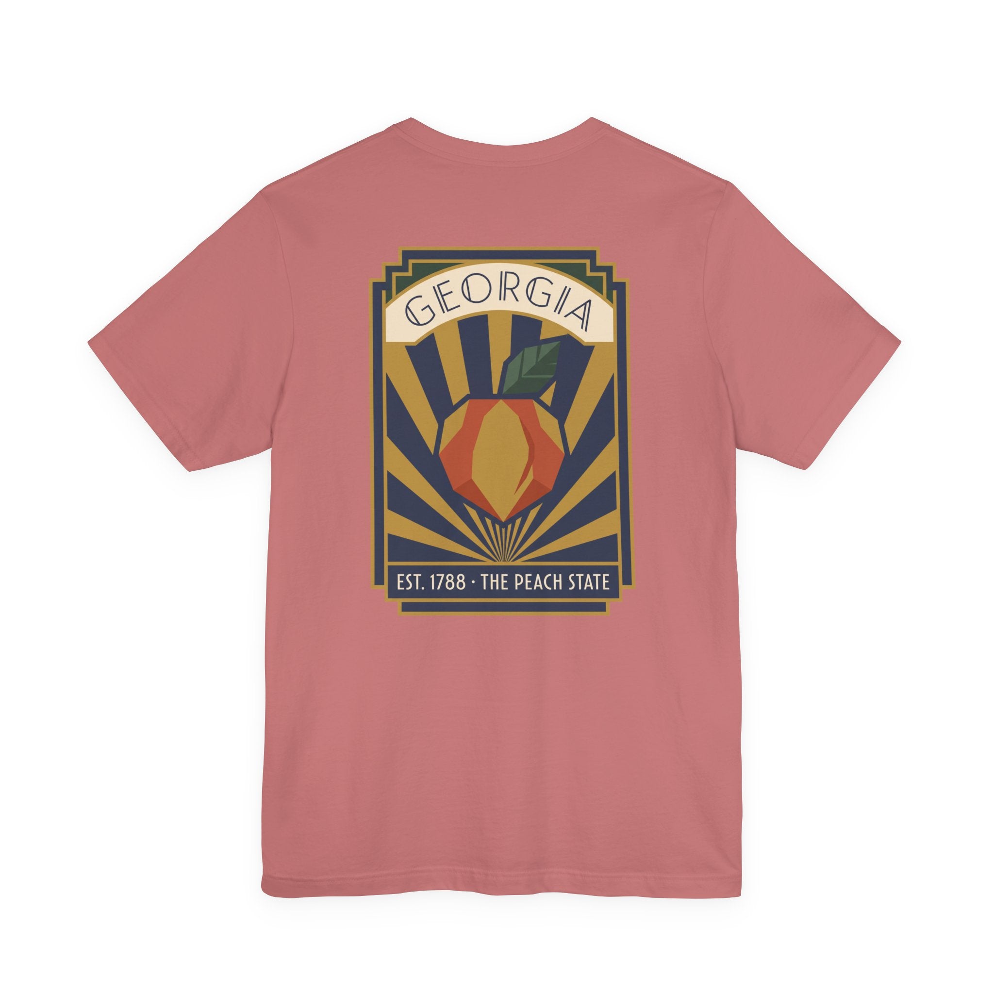 Peach-state graphic t-shirt in dusty rose with centered Georgia emblem poster print