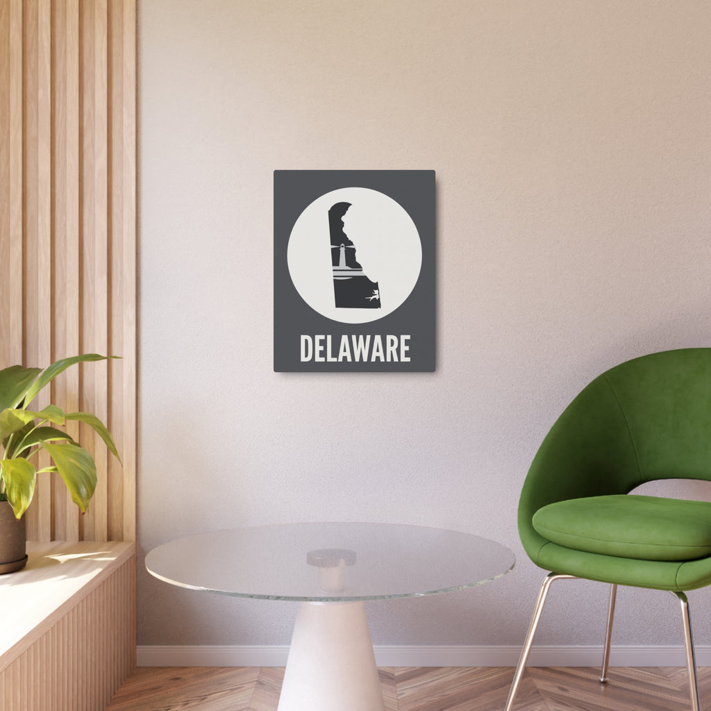 Square Delaware lighthouse metal wall art with circular emblem and “DELAWARE” lettering