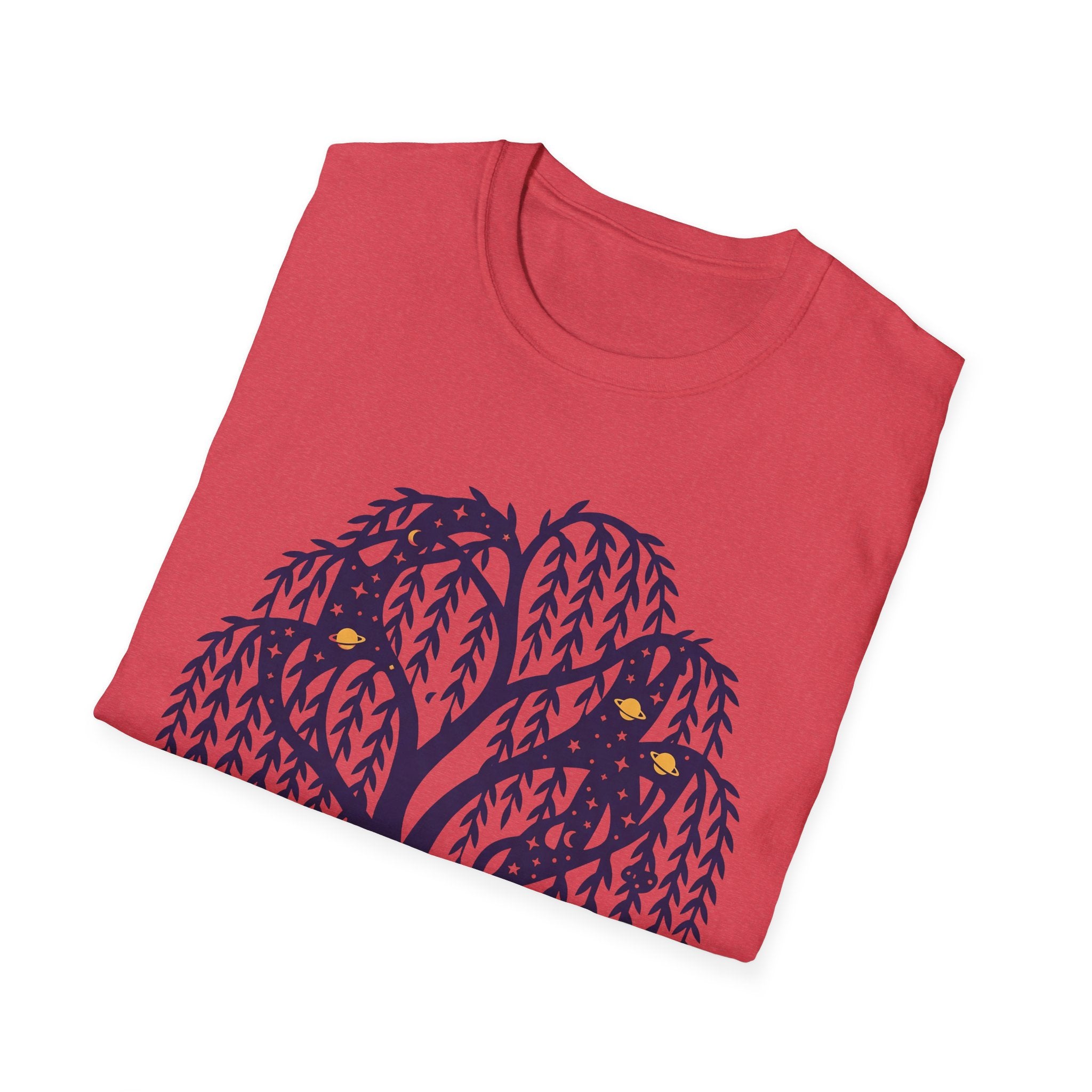 Red T-shirt with night owls and weeping willow tree graphic