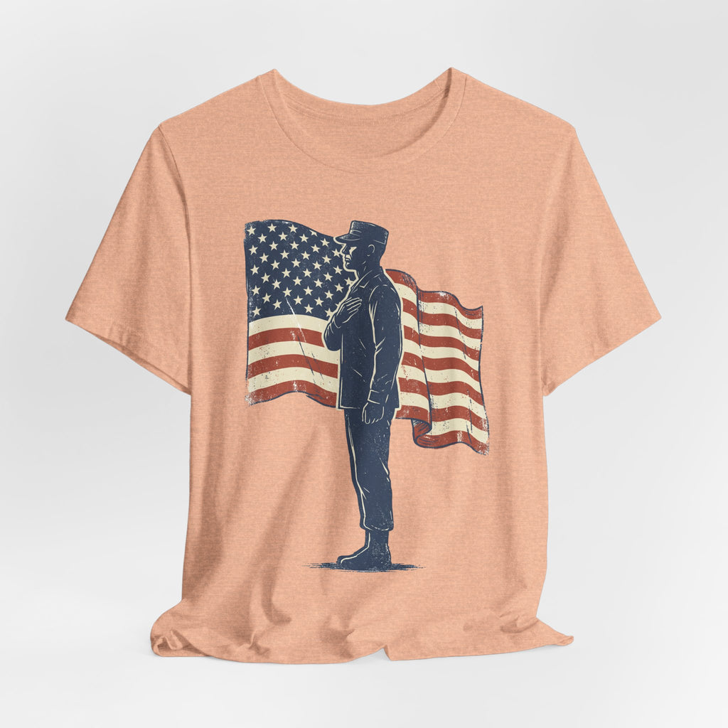 Saluting Soldier with American Flag T-Shirt | Patriotic Military Tee