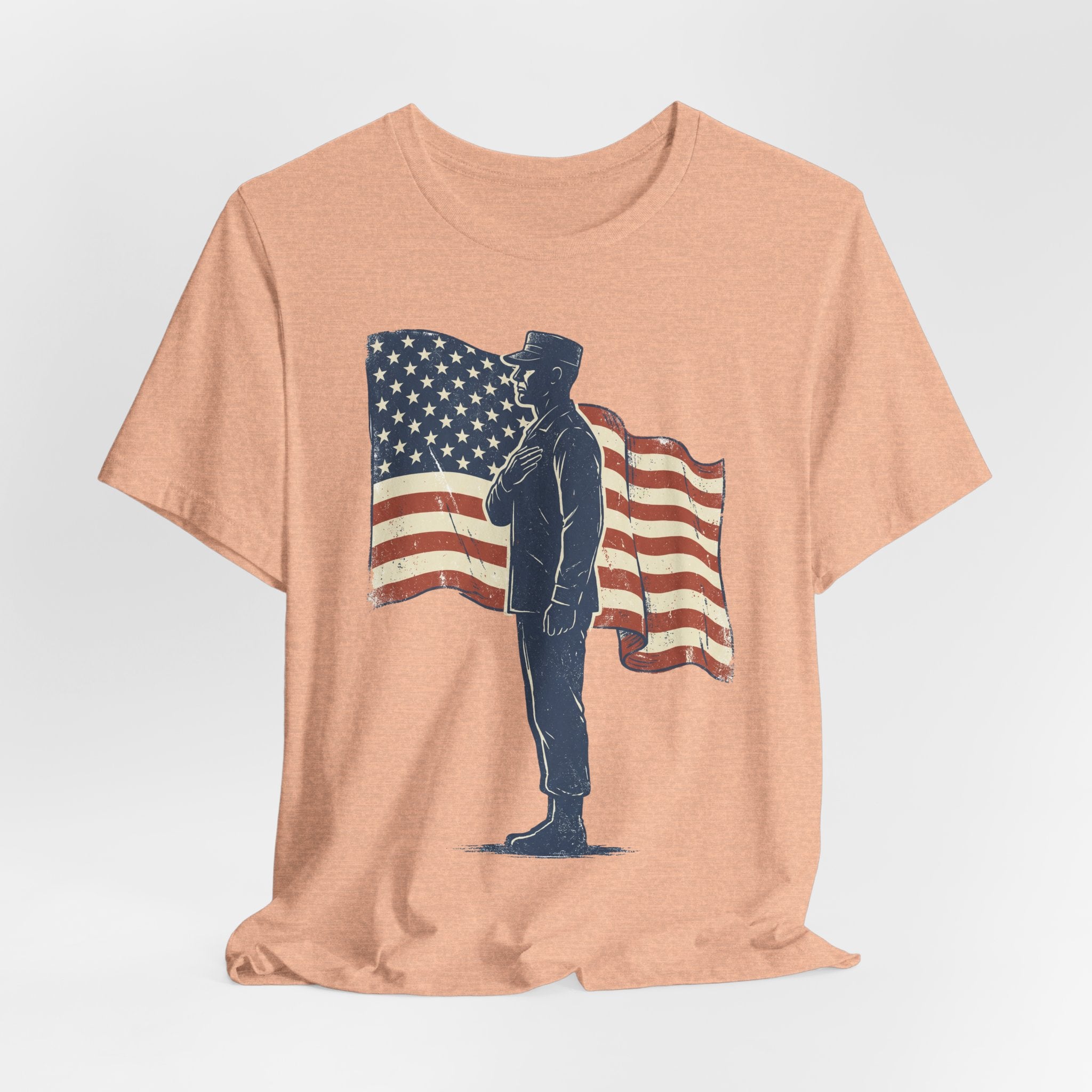 Saluting Soldier with American Flag T-Shirt | Patriotic Military Tee