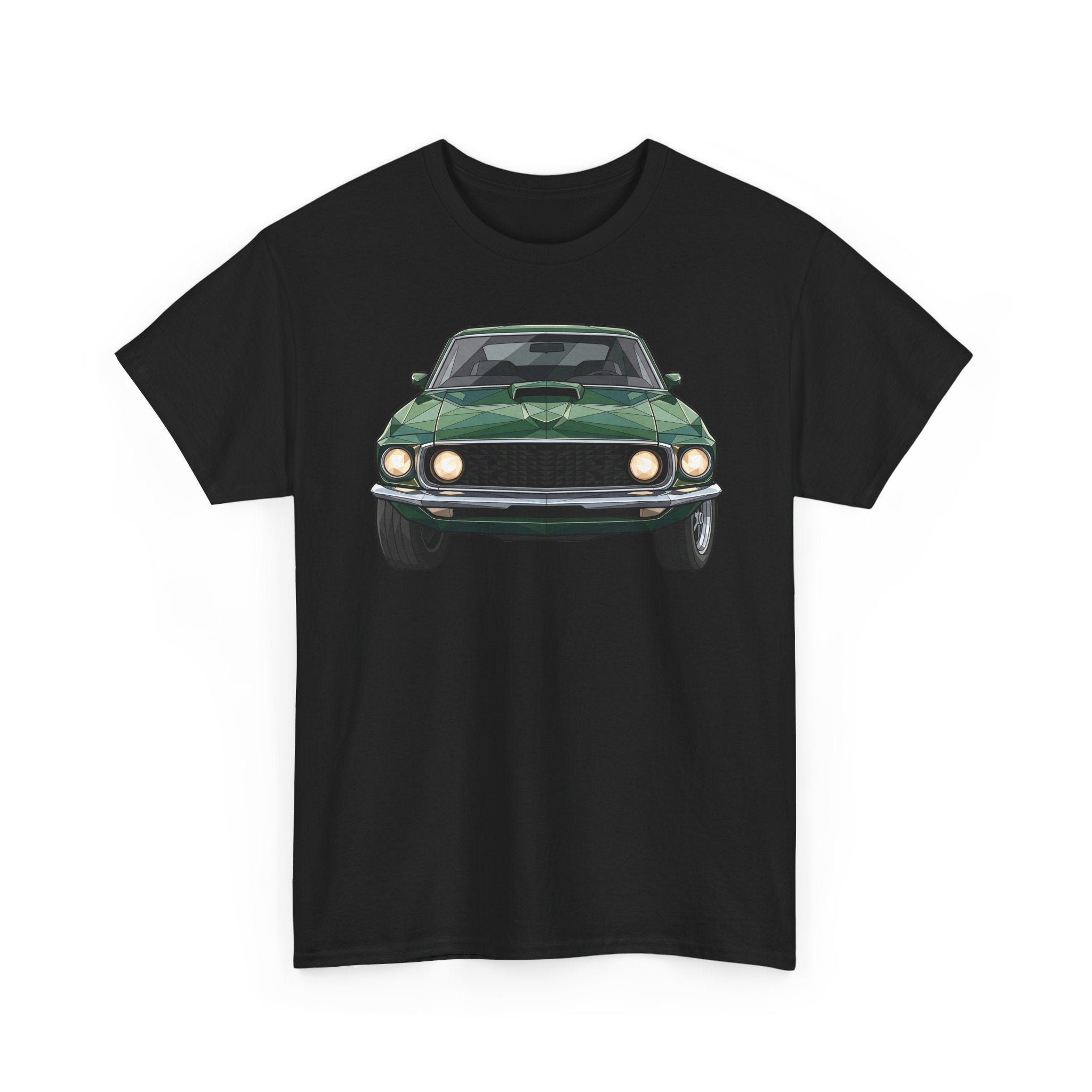 Green Classic Muscle Car T-Shirt | Vintage Mustang Front Back Illustration