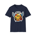Graffiti Angel Smiley T-Shirt (Navy): Smiley mit Engelsflügeln, Herz und Hut