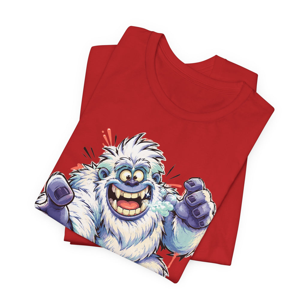 Playful Yeti Monster T-Shirt | Cartoon Sasquatch Tee, Snow Creature Illustration, Fun Unisex Gift