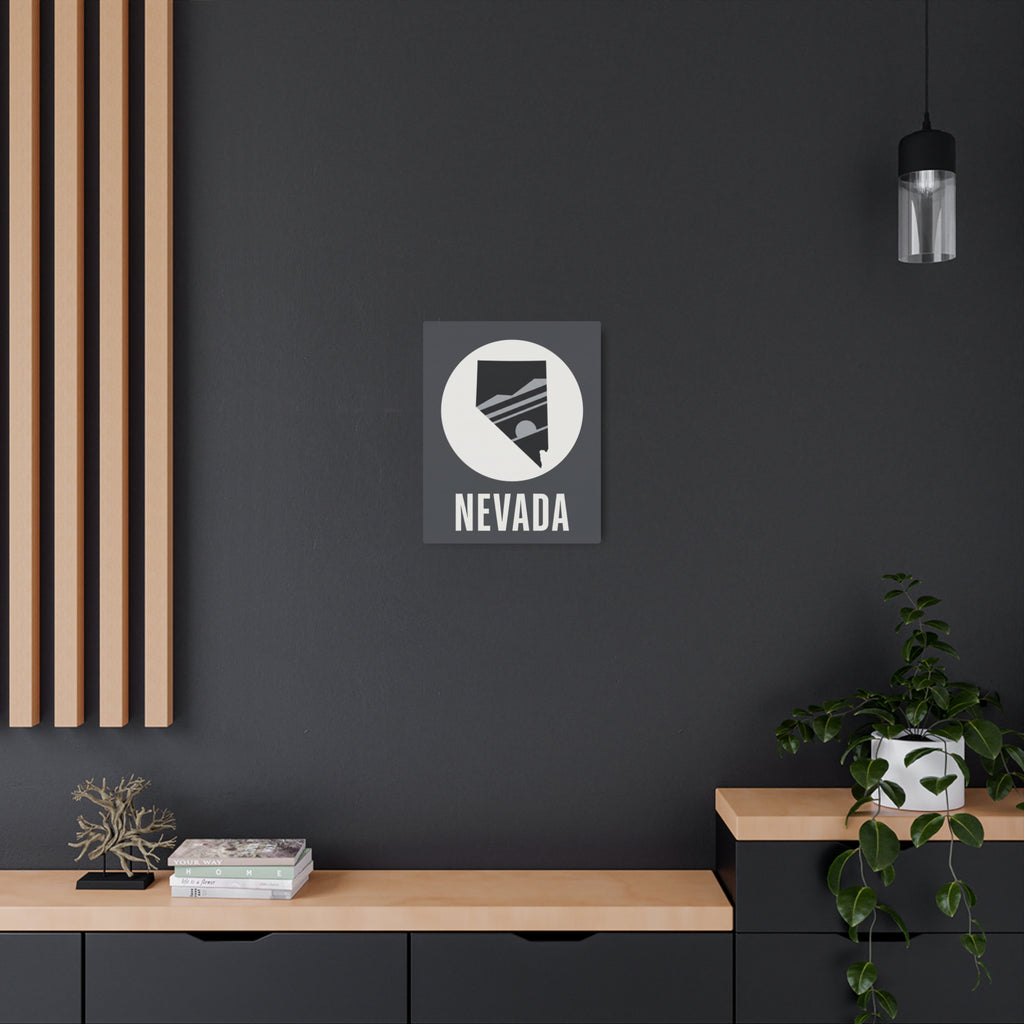 Metal wall art sign with Nevada state silhouette in circular white emblem and NEVADA text