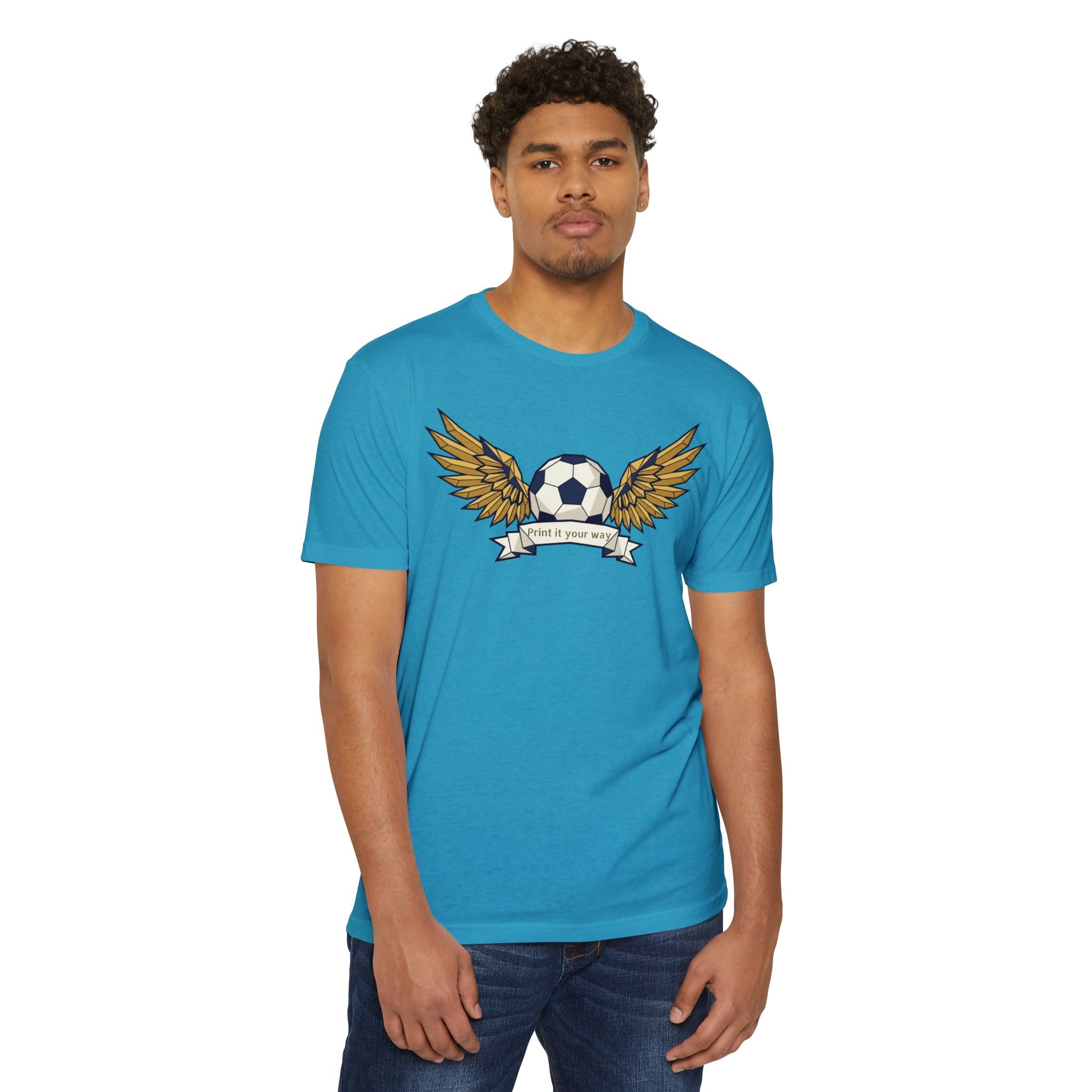 Custom Soccer T-Shirt Personalized Winged Soccer Ball Banner Tee Add Your Name or Team Gift Unisex