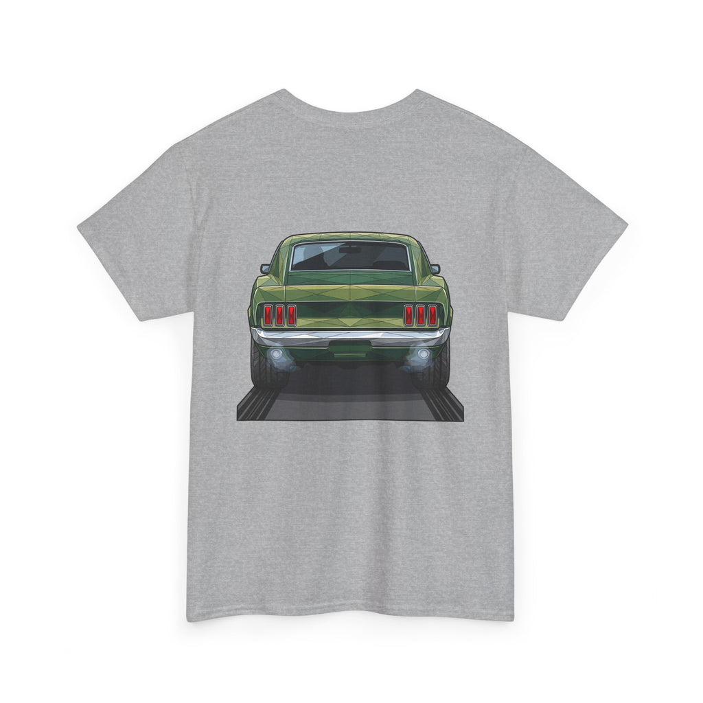 Green Classic Muscle Car T-Shirt | Vintage Mustang Front Back Illustration