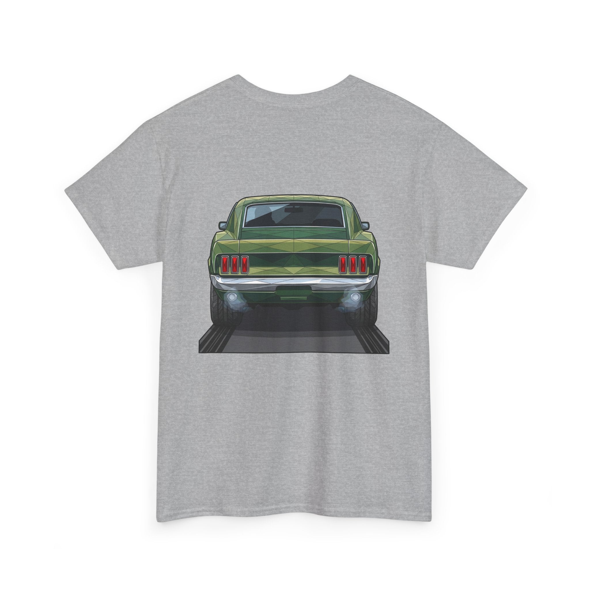 Green Classic Muscle Car T-Shirt | Vintage Mustang Front Back Illustration