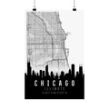 Chicago Skyline Kartenposter (vertikal): Stadtplan mit Skyline-Silhouette und Koordinaten