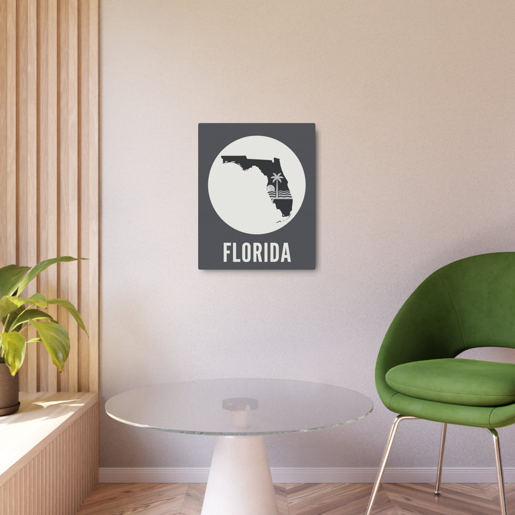 Florida state silhouette metal wall art with palm tree detail and “FLORIDA” on square plaque