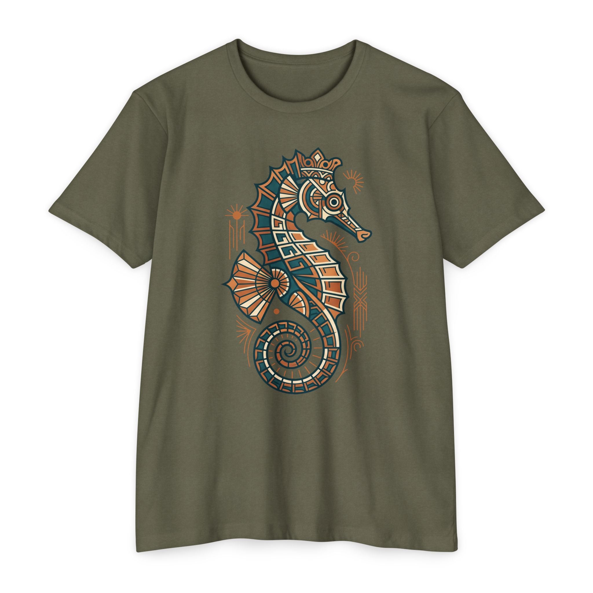 Seahorse T-Shirt Nautical Mosaic Coastal Beach Ocean Art Graphic Tee Sea Lover Gift Unisex
