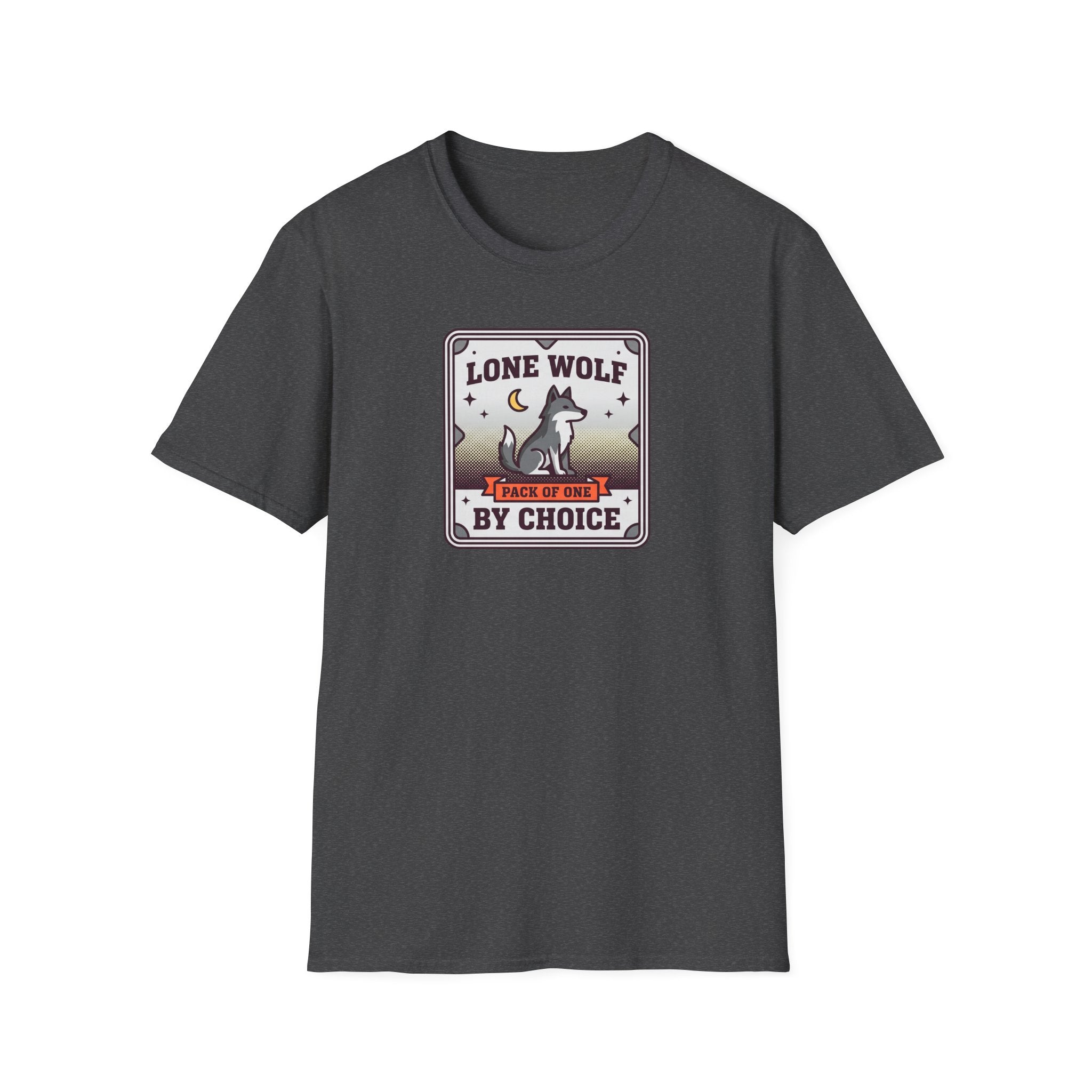 Funny Wolf T-Shirt | Lone Wolf By Choice Pack of One Moon Badge Graphic Tee | Wolf Lover Gift