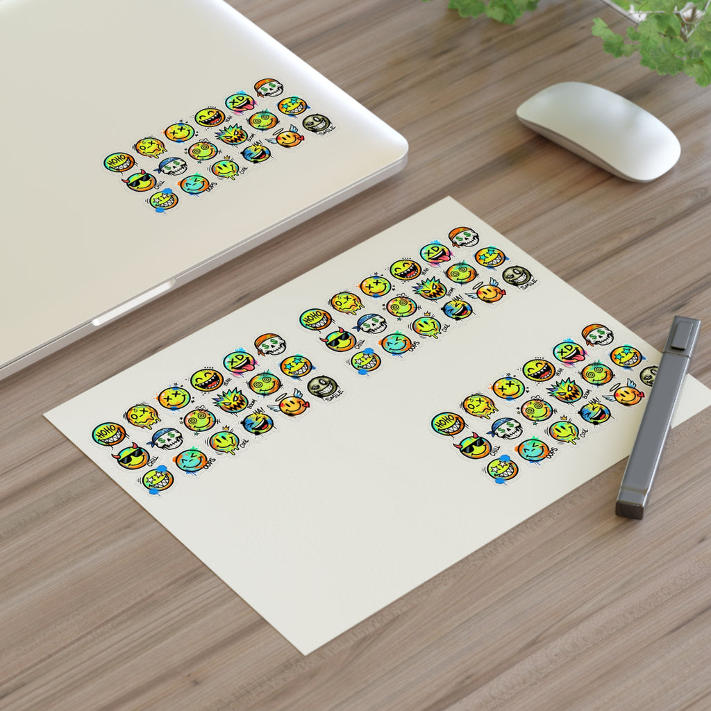 Emoji-Gesichter Stickerbogen, gruppierte Aufkleber mit verschiedenen Ausdrücken, die-cut