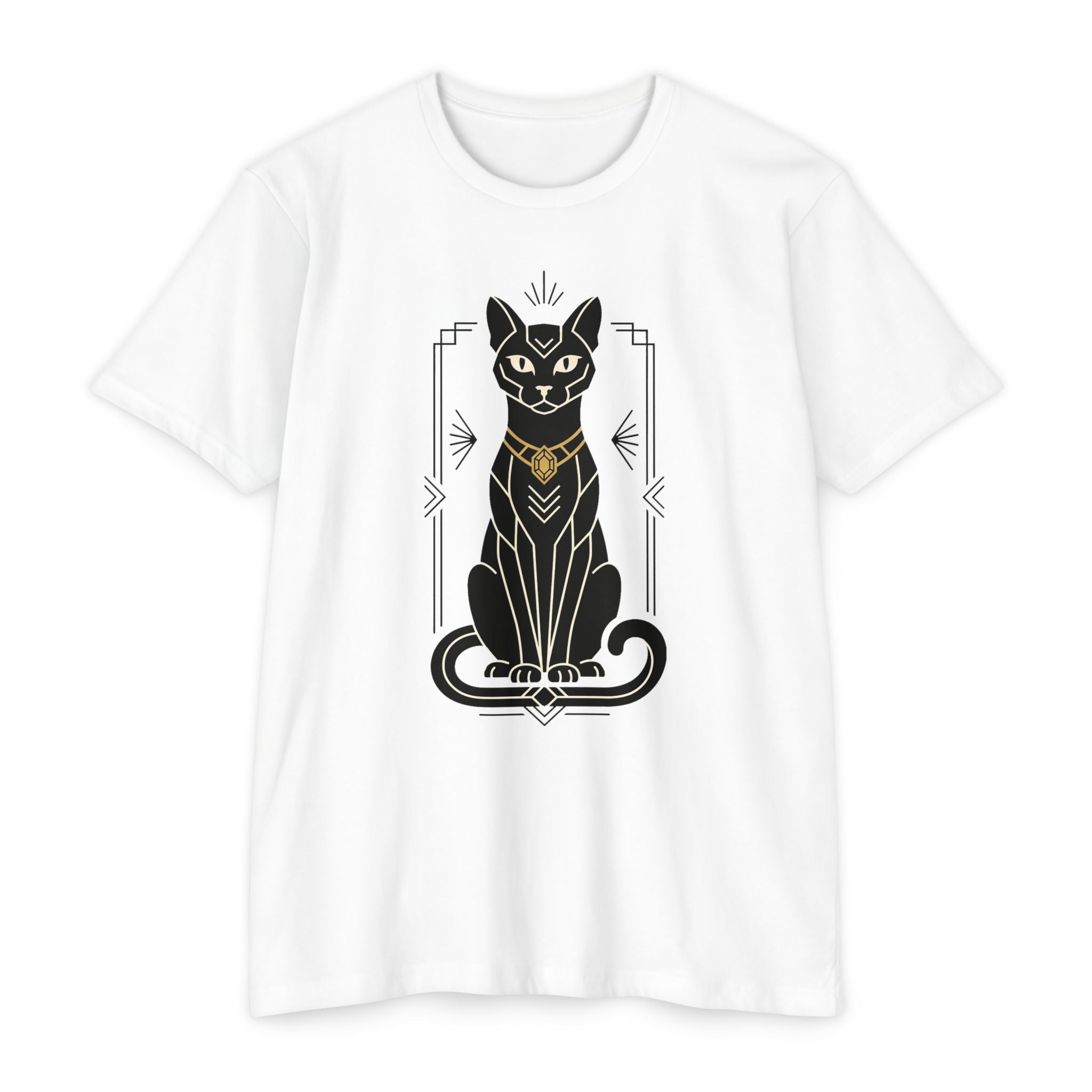Black Cat T-Shirt Art Deco Egyptian Cat Illustration Graphic Tee Cat Lover Gift Mystic Unisex