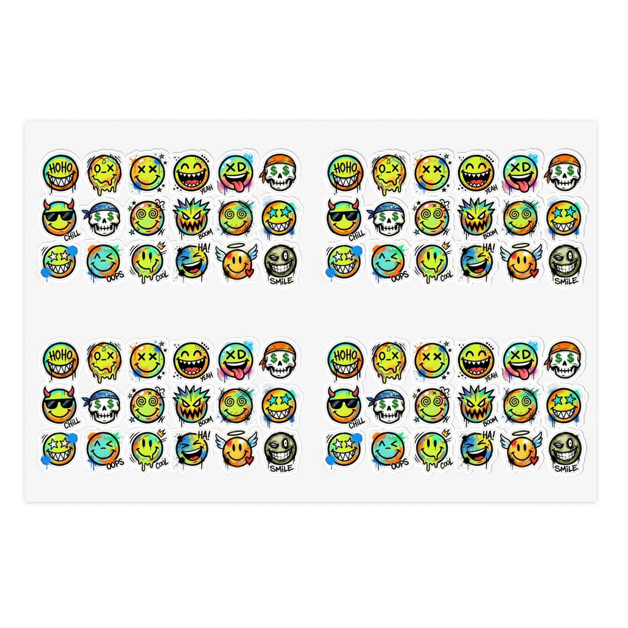 Emoji-Gesichts-Stickerbogen mit Die-Cut Ausdrucks-Symbolen, viele lustige Gesichter