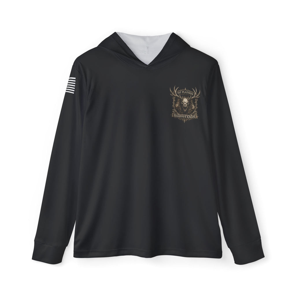 Black sport hoodie with hood and chest deer graphic
